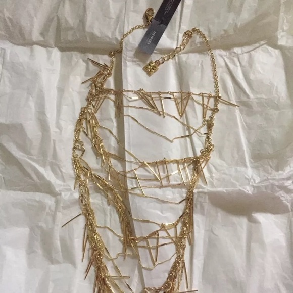 NEW! BCBG Maxazria Draped Fringe Gold Necklace - Picture 4 of 8